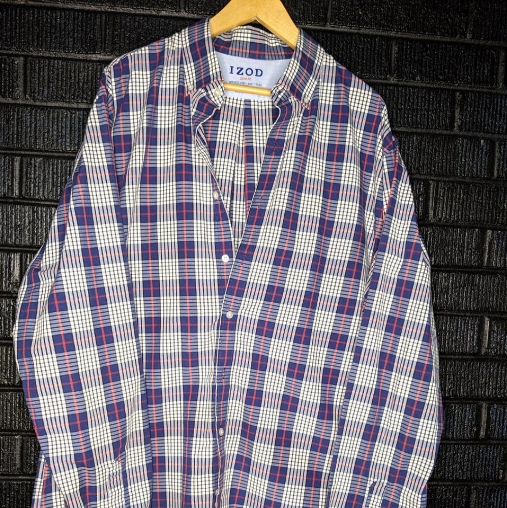 IZOD men's shirt. Red white and blue. Size 16